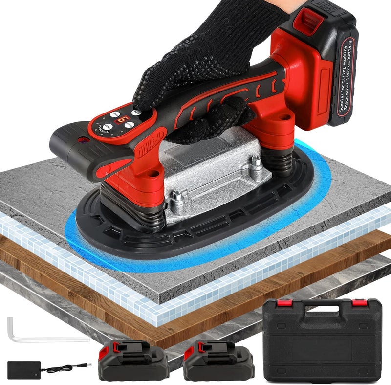 Antstone Tile Vibration Tool 250mm Suction Cup 882lbs/400kg Adsorption Handheld Tile Installation Leveling Machine Tile Vibrator Tool for Tiling Leveling Laying Max.28000r/Min 9 Speeds (Red) - Image 1